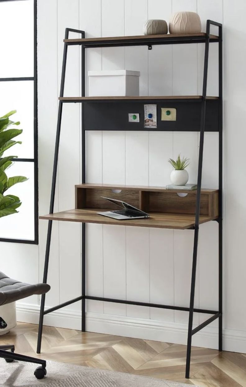 Walker Edison Metal And Wood Computer Desk And 2 Storage Bookshelves