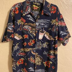 Vintage In-N-Out Burger Colorful Travel Tropical Fun Button Down Shirt Size L