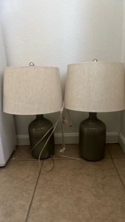 2 grey night stand lamps