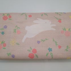  Beige Spring Easter Bunny Fabric Tablecloth, Rectangle, 60 x 84 Inches.