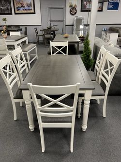 Farmhouse Dining Table Set with 6 Chairs