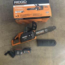 RIDGID 18V Brushless 12 in. Electric Battery Chainsaw Kit 