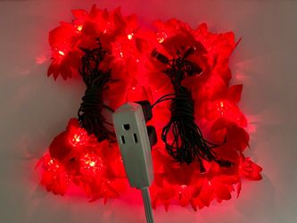 Vintage 20ct Christmas Red Poinsettias String Light Set of 2