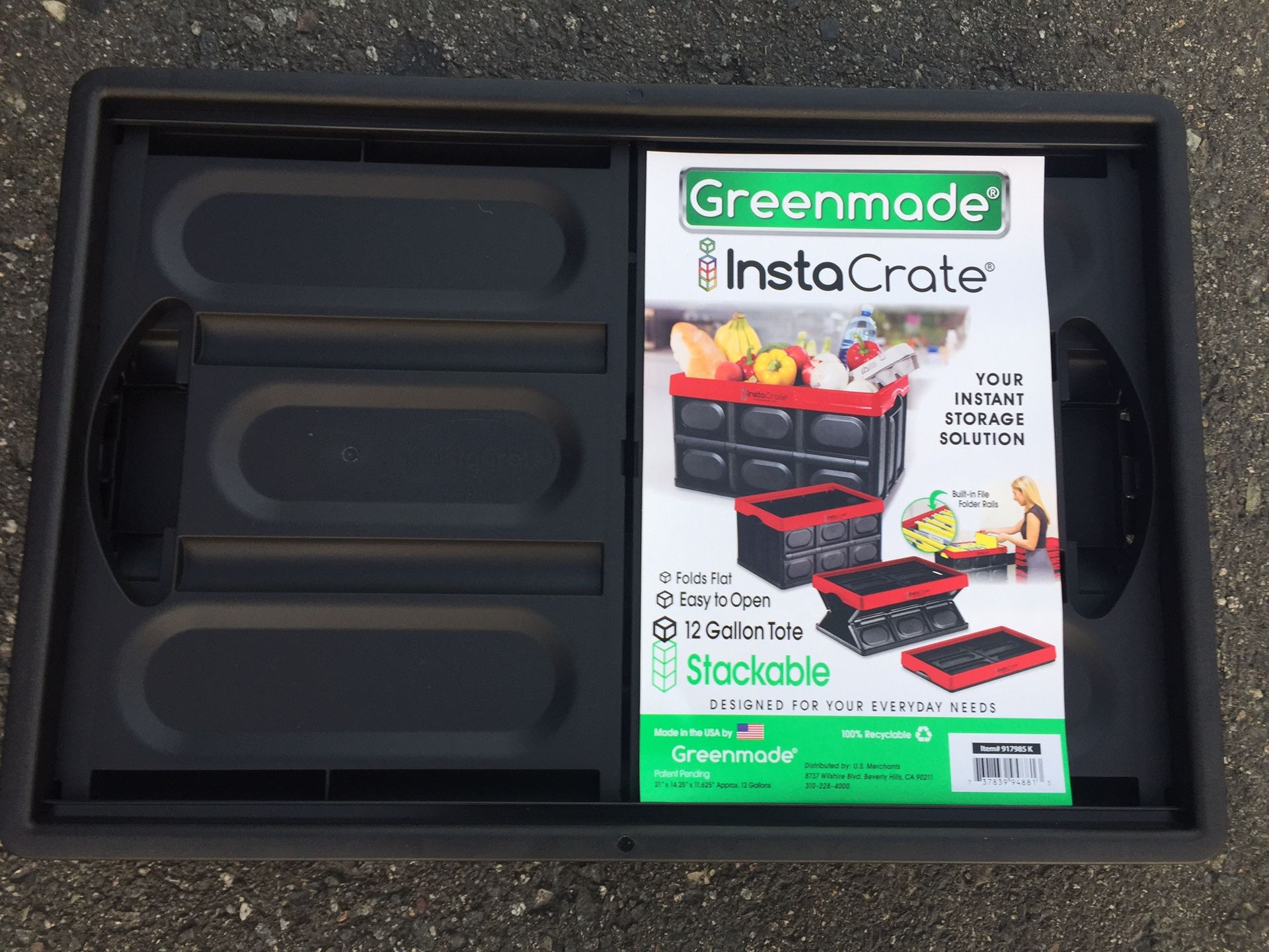 GreenMade InstaCrate Collapsible Storage Container, 12 gal, Red/Black