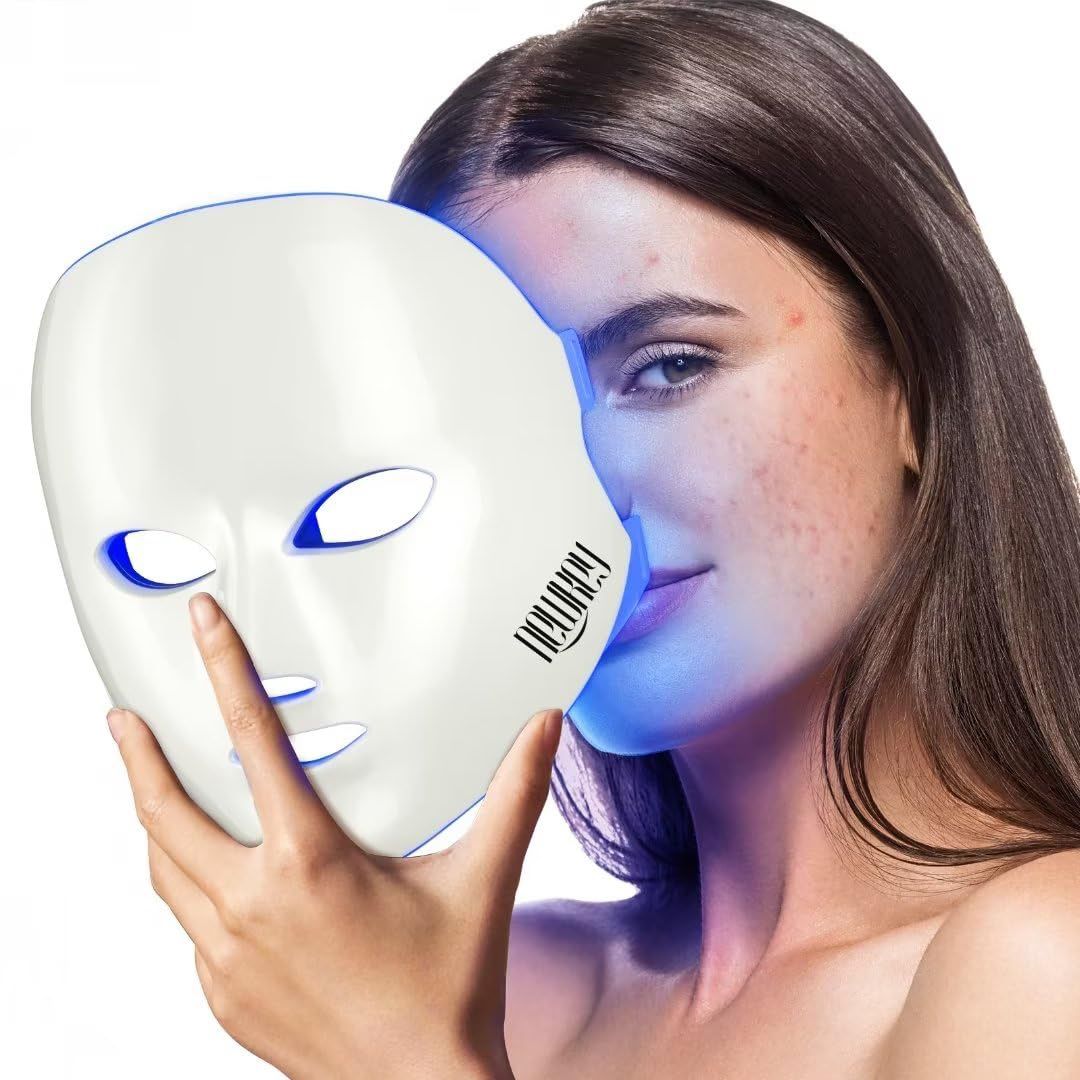 NEWKEY Blue Light Therapy for Acne, 7 Colors LED Face Mask Light Therapy, Blue Red Light Therapy Mask for Wrinkle Acne - Photon Skin Care Beauty Mask