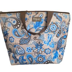 Thirty-one Insulated Bag Tote Tan, Cream, Blue, Brown Paisley and Floral  