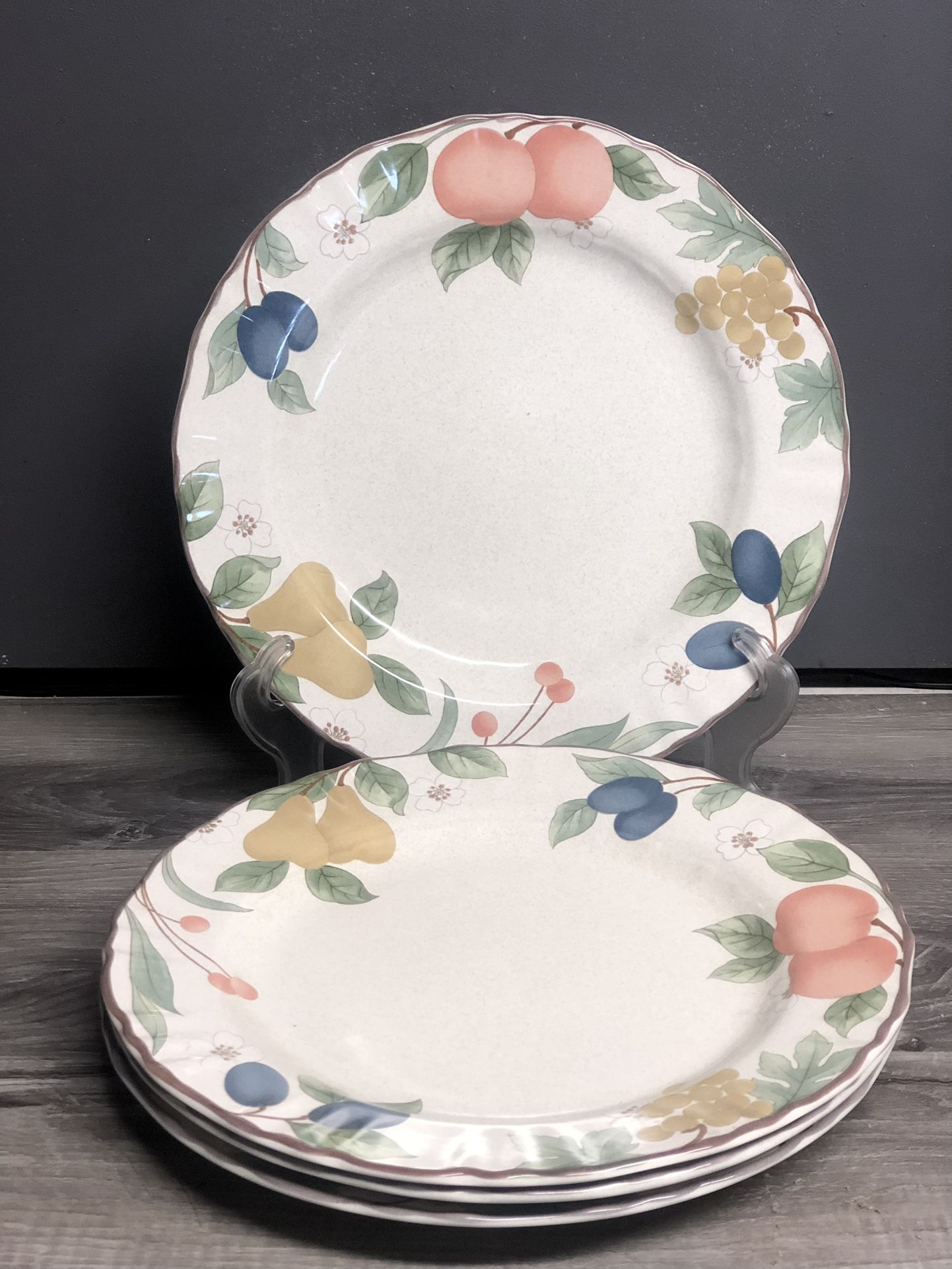 4 Mikasa Country Classic Fruit Panorama Dinner Plates 11”