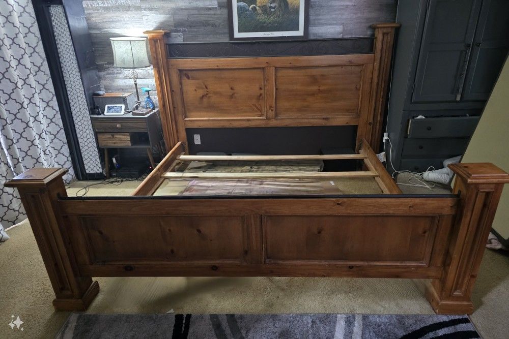 King Size Wood Pedestal Bed Frame