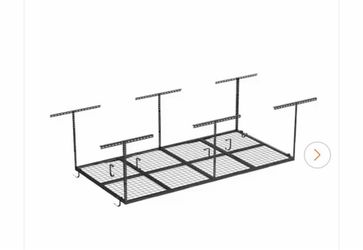 OHK Series 36 in. W x 96 in. D x 22-40 in. H Black Ceiling Mounted Overhead Garage Storage Rack with Accessory Hooks