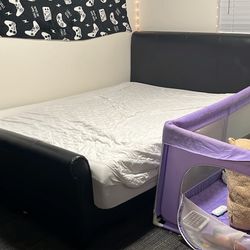 Full Black Leather Bed 