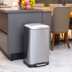 BinMax 10.5-Gallon Stainless Steel Kitchen Step Trash Can with Silent-Close Lid 