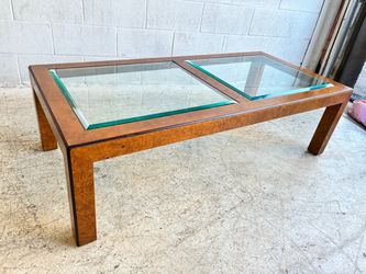JOHN WIDDICOMB Burl wood Vintage coffee table, beautiful, mid-century, modern, beveled glass,