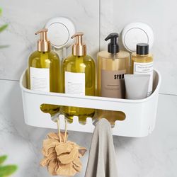 LEVERLOC Shower Caddy Suction Cup, Shower Organizer Removable Bathroom Shelf, Storage Suction Powerful Max Hold 22lbs Bathroom Caddy Waterproof Holder