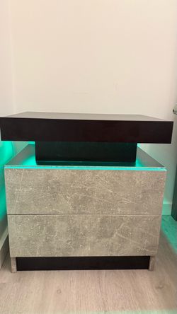 Gray Modern LED Nightstand Set of 2 with 2 Wood Drawer for Bedroom