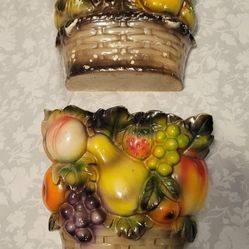 Set of 2 * Vintage WALES JAPAN Fruit Basket Ceramic Wall Pockets
