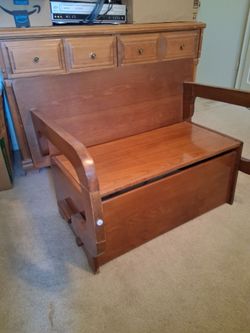 Wood bench toy box, converts into desk