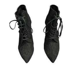 Saint Laurent Era 37.5 Black Lace Up Boots