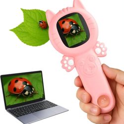 2-in-1 Microscope Camera for Kids, Mini Handheld Microscope Supporting Multiple Viewing Angles