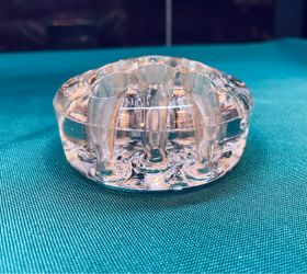 Beautiful clear glass heavy 11 hole flower frog with footed base