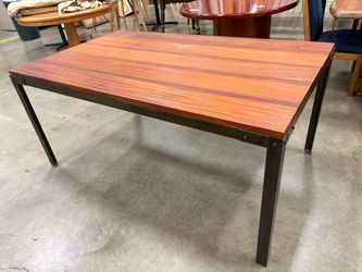 Industrial Cherry Finished Solid Wood Top Dining Table With Wrought Iron Base