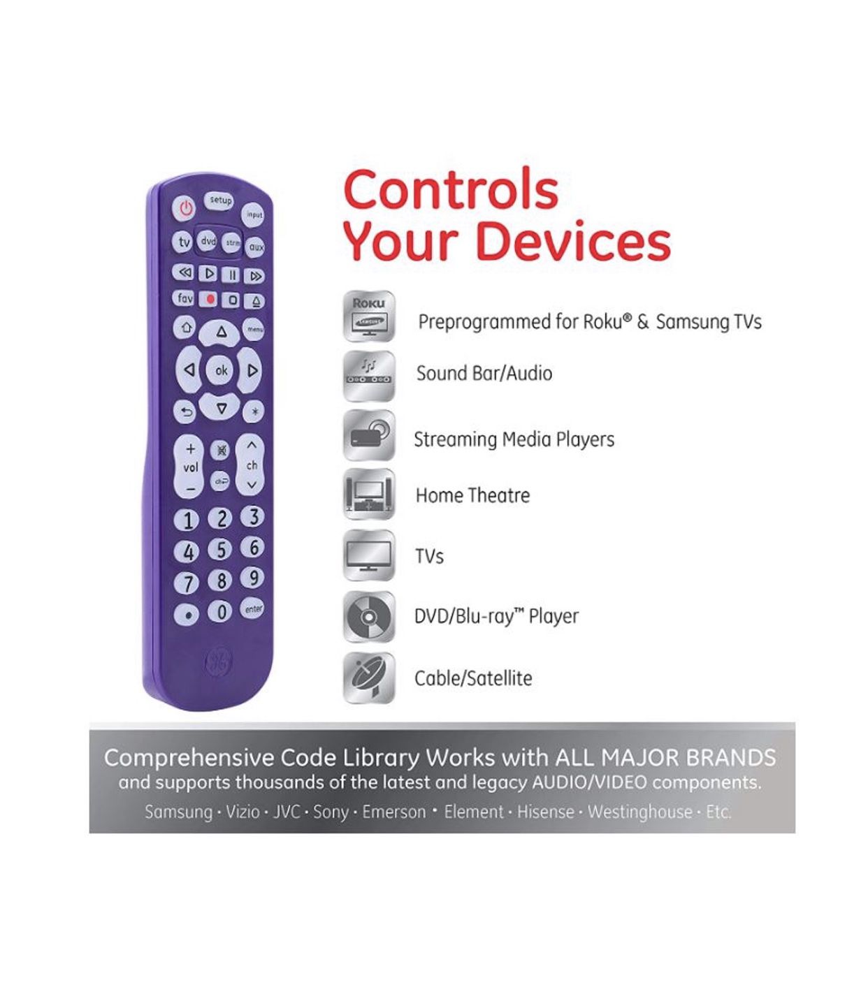 General Electric Ge 4-dev Remote Purple/pink Backlight