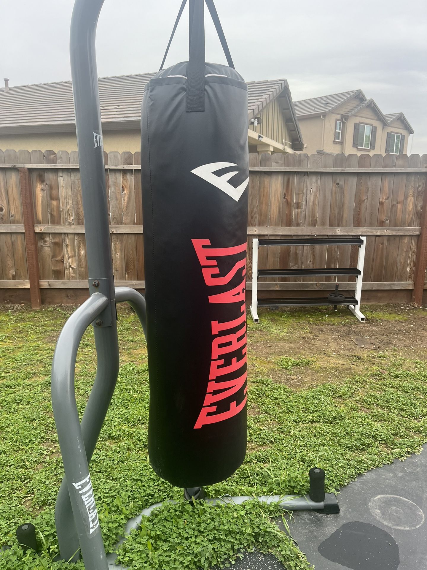 Everlast Punching Bag, Dumbell rack, Exercise Bike