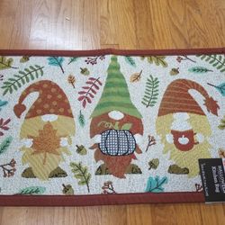 Celebrate Gnomes Woven Tapestry Kitchen Rug Mat, 18" x 30", NWT


