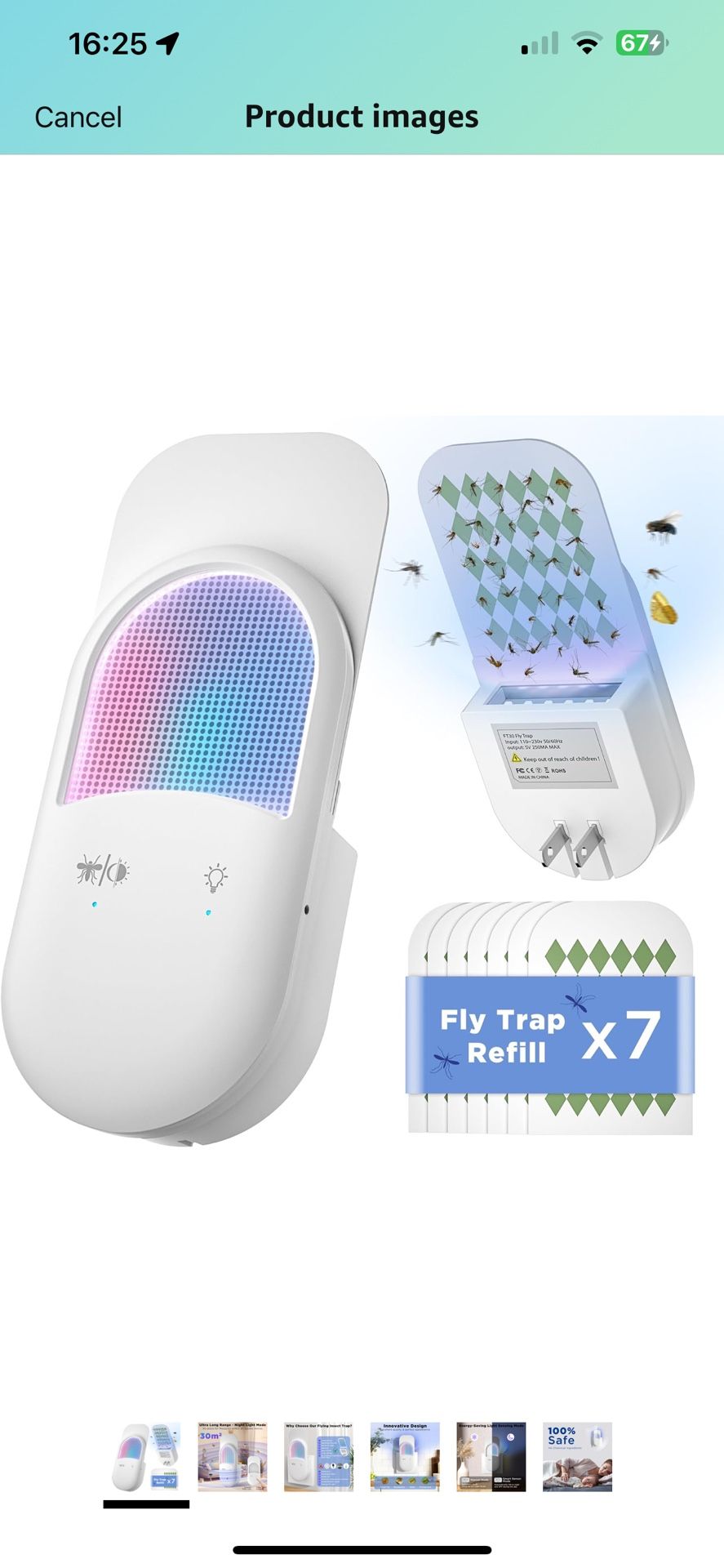 Fly Trap Indoor Plug-in 2-in-1 Flying Insect Trap with 7pcs Fly Trap Refill, Indoors Fly Trap Mosquito Trap with Night Light Gnat Traps for House Indo