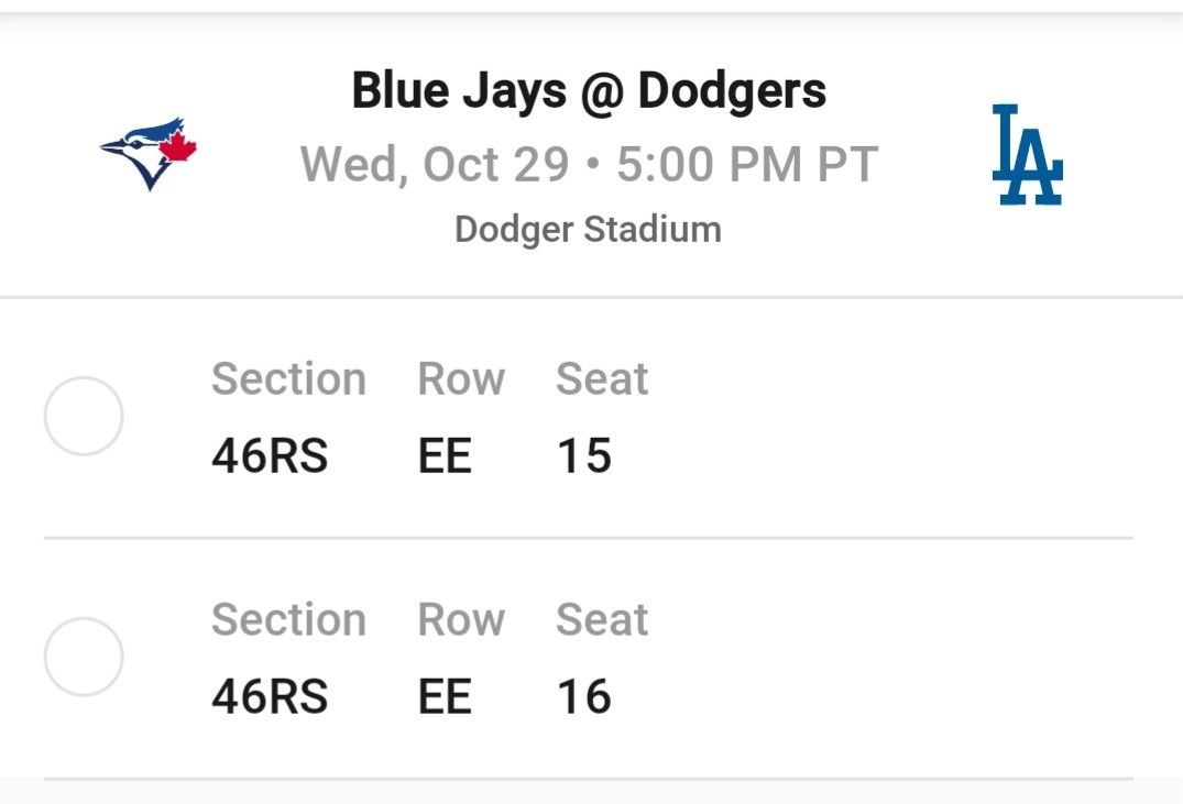 World Series Tickets/ Dodgers vs BlueJays
