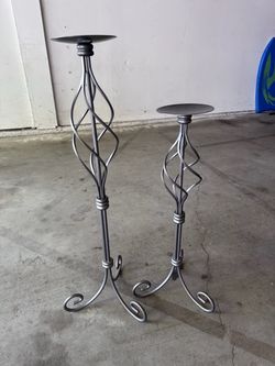 Tall Metal Pillar Candle Holders Set of 2