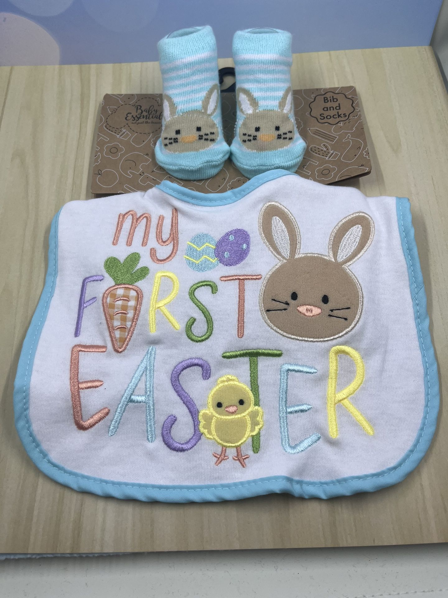 Offers are always welcome! Baby first easter bib and socks