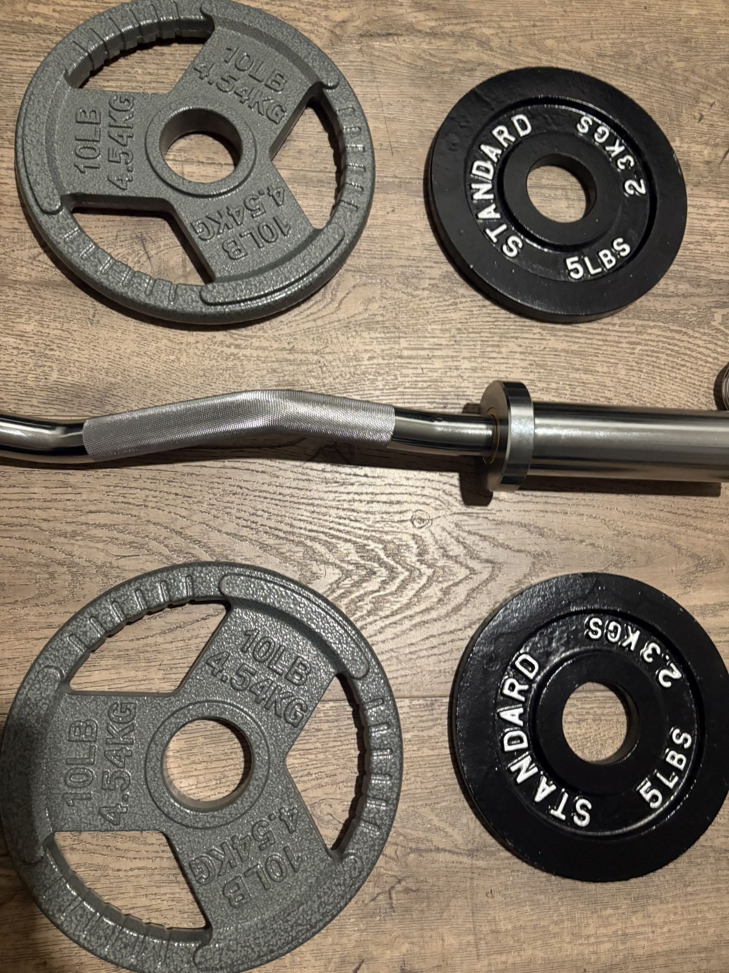 BRAND NEW Olympic Silver Curl Bar With Cooper Bearings & Weight Plates Pairs From 5s To 35s # (Total: 170 lbs)