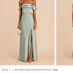 Birdy Grey | Bridesmaid Sage Green | Satin Convertible Dress | Small