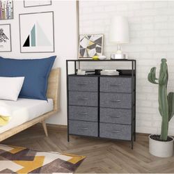 8 Drawers Dresser with Shelves, Wood Shelf, Removable Fabric Bins
