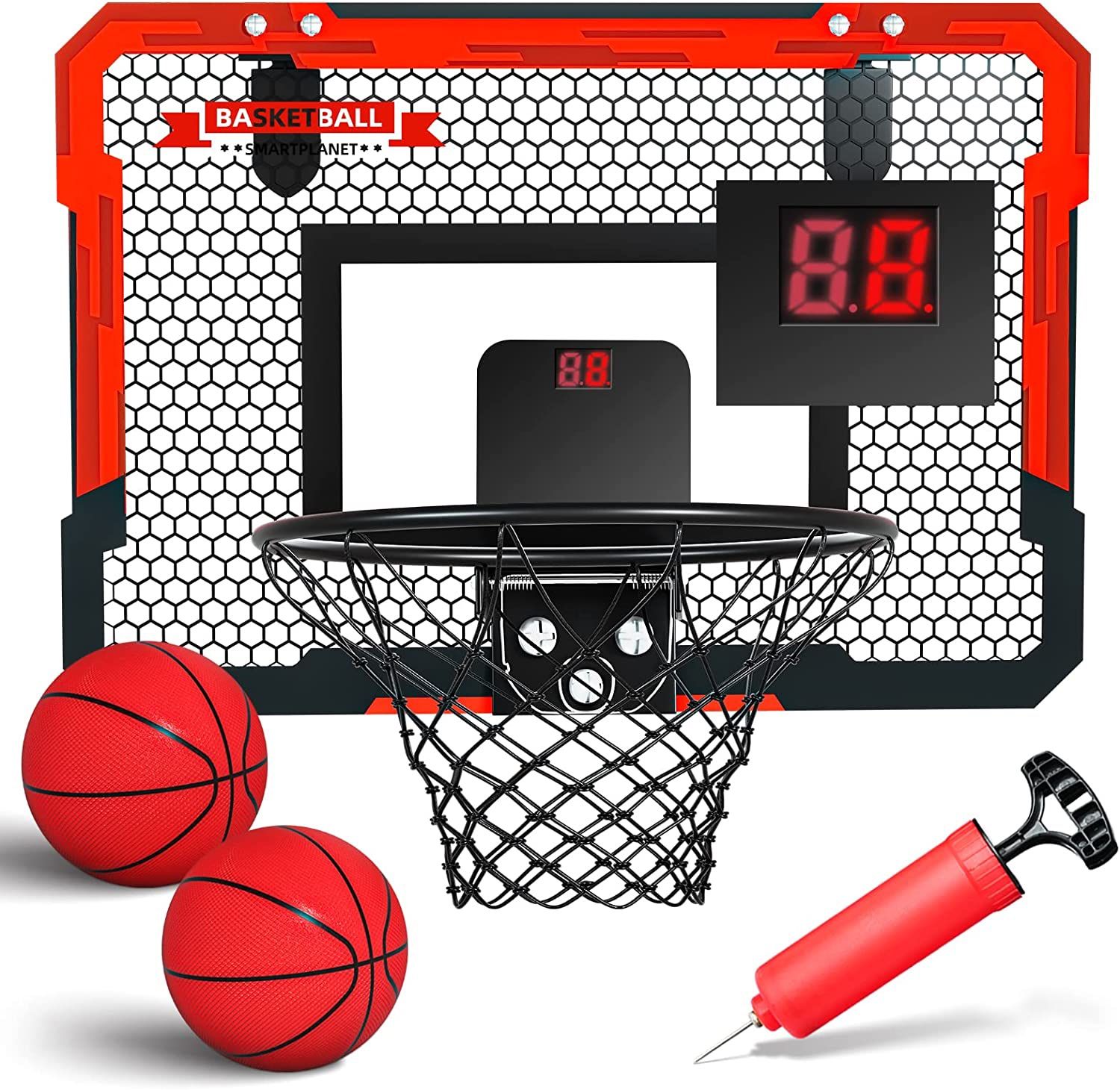 Basketball Hoop Indoor for Kids 16.5" X 12.5" - Automatic Scoring Basketball Hoop Mini Basketball Hoop for Door with 2 Balls，Basketball Toy for Kids B