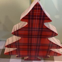 Solid Wood 9 Inches Tall Pine Tree W/ Glazed Plaid Finish, 