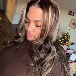 Brown and ash blonde human wig