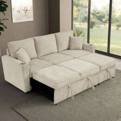 Gray Beige color Pull out sofa bed sleeper sofa with three pull outs
