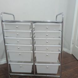 12 Drawer Rolling Cart Frosted White 
