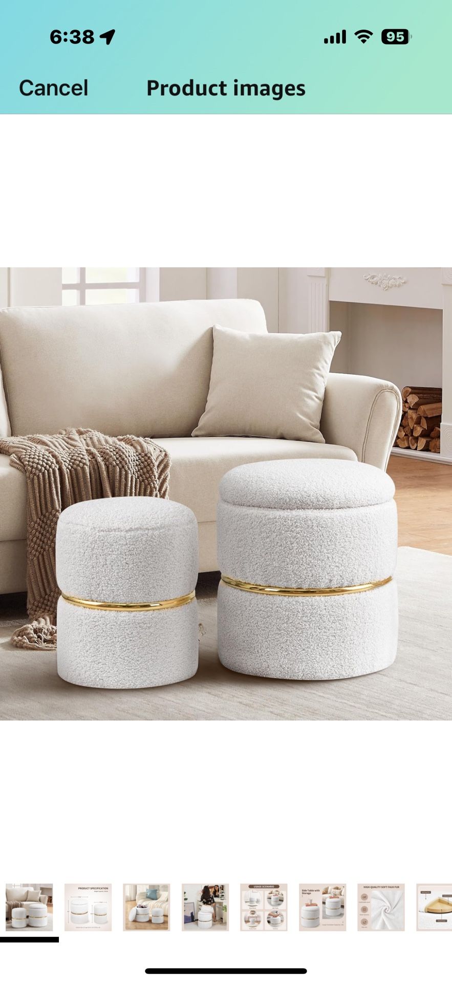 Faux Fur Round Storage Ottoman Pack of 2
