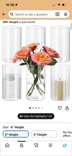 6 cylinder glass vases