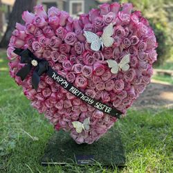 225 Roses Heart Stand Arrangement