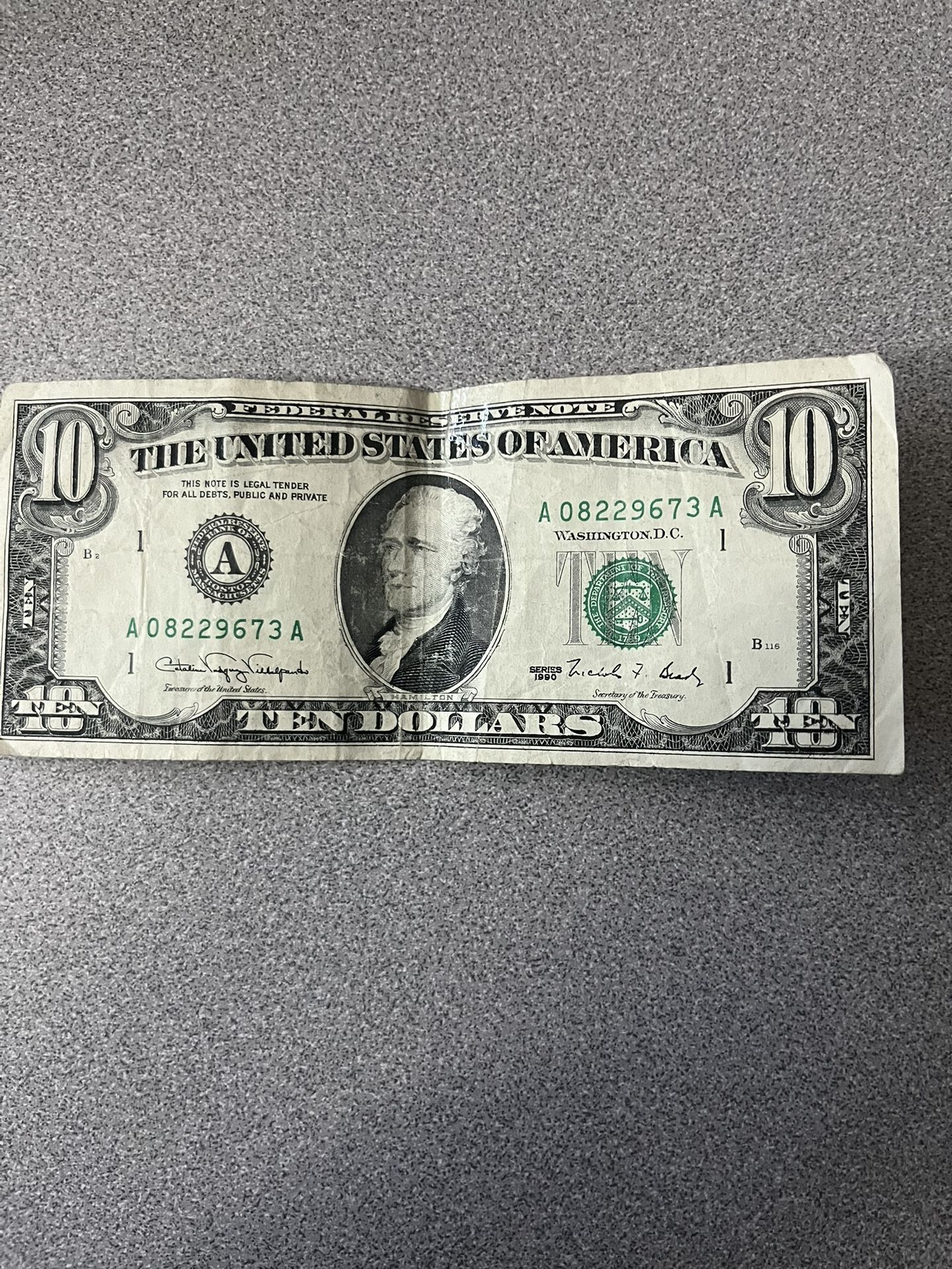 1990 10$ Bill Decent Condition