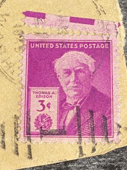 Vintage Antique 1947 US 3 Cent Violet Stamp Thomas Edison 945