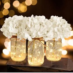Set Of 3 Mason Jar With Lights And Flowers 
