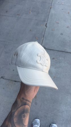 Celine White cream lamb skin Leather Baseball Cap