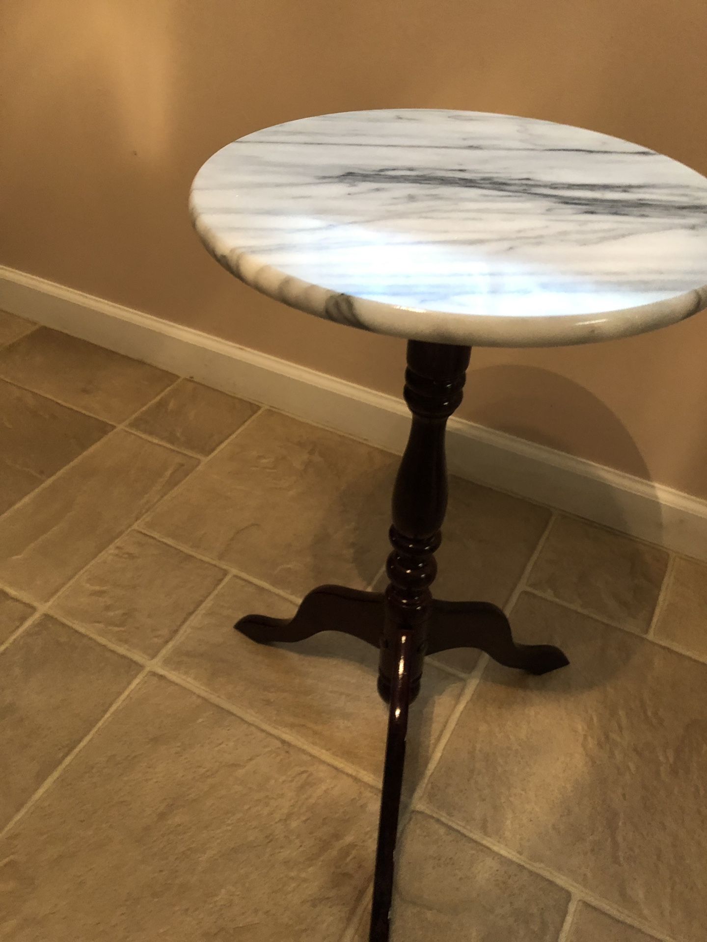 Beautiful Marble Top Mahogany Base Plant Stand