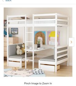 White Multifunctional Bunk Bed with Desk