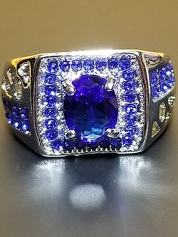Men's Women's blue sapphire promise engagement ring