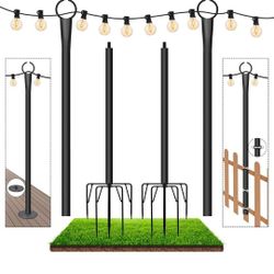 2pack String Light Poles for Outside, 10FT Heavy Duty Pole & Bracket Kit